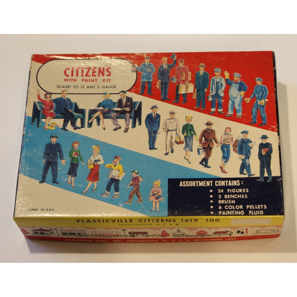 Plasticville Citizens 1619-100 Scale O/S One box Two Sets 48 Figures & 2 Benches